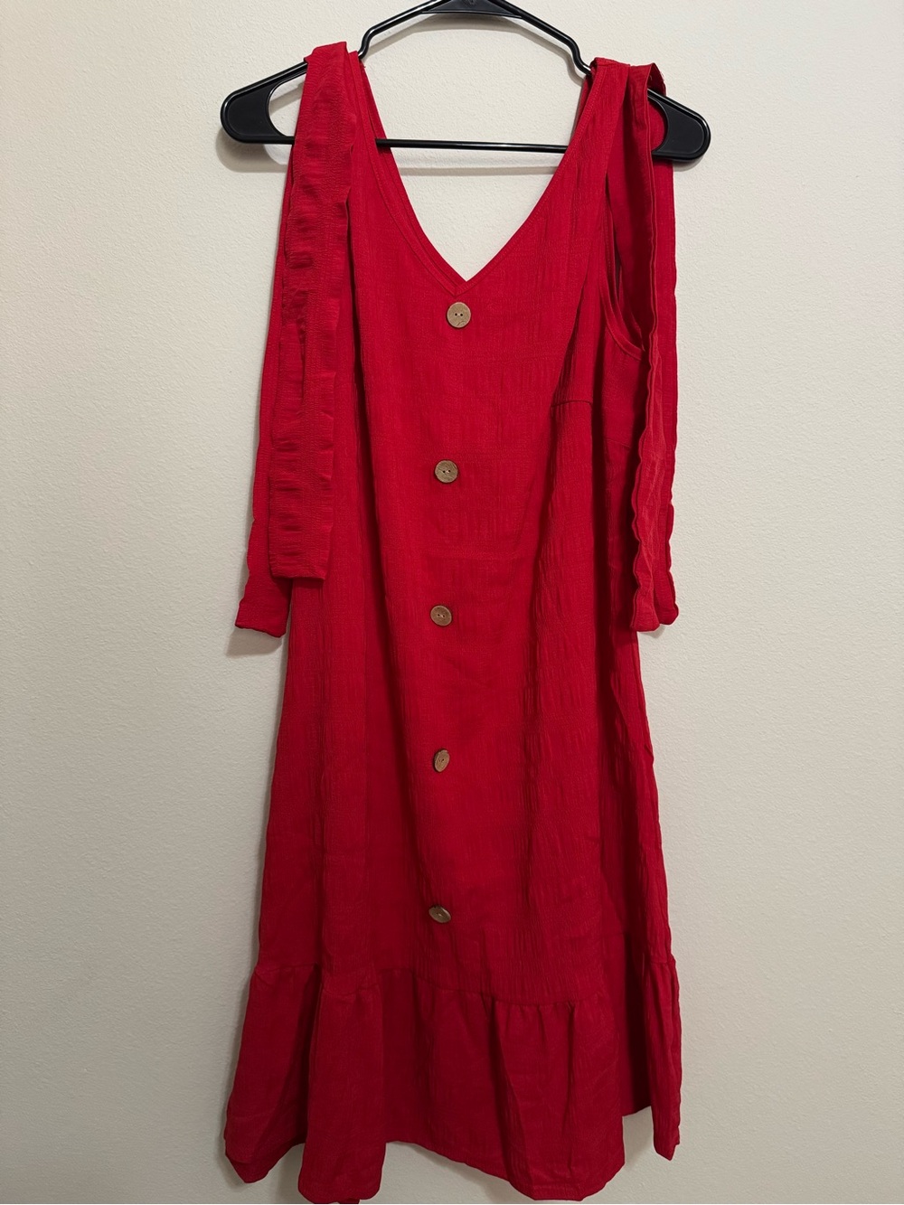 Sleeveless Red Midi Dress with Front Buttons